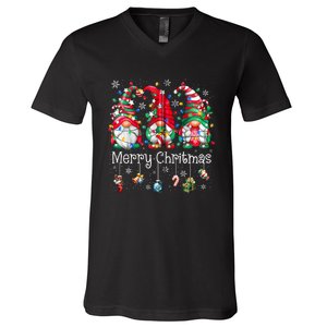 Gnomes Merry Christmas Light Family Gnome Xmas Women Zip Hoodie V-Neck T-Shirt