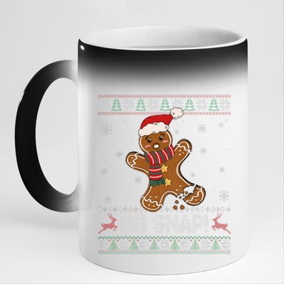 Gingerbread Man Cookie Baking Oh Snap Ugly Xmas Sweater 11oz Black Color Changing Mug