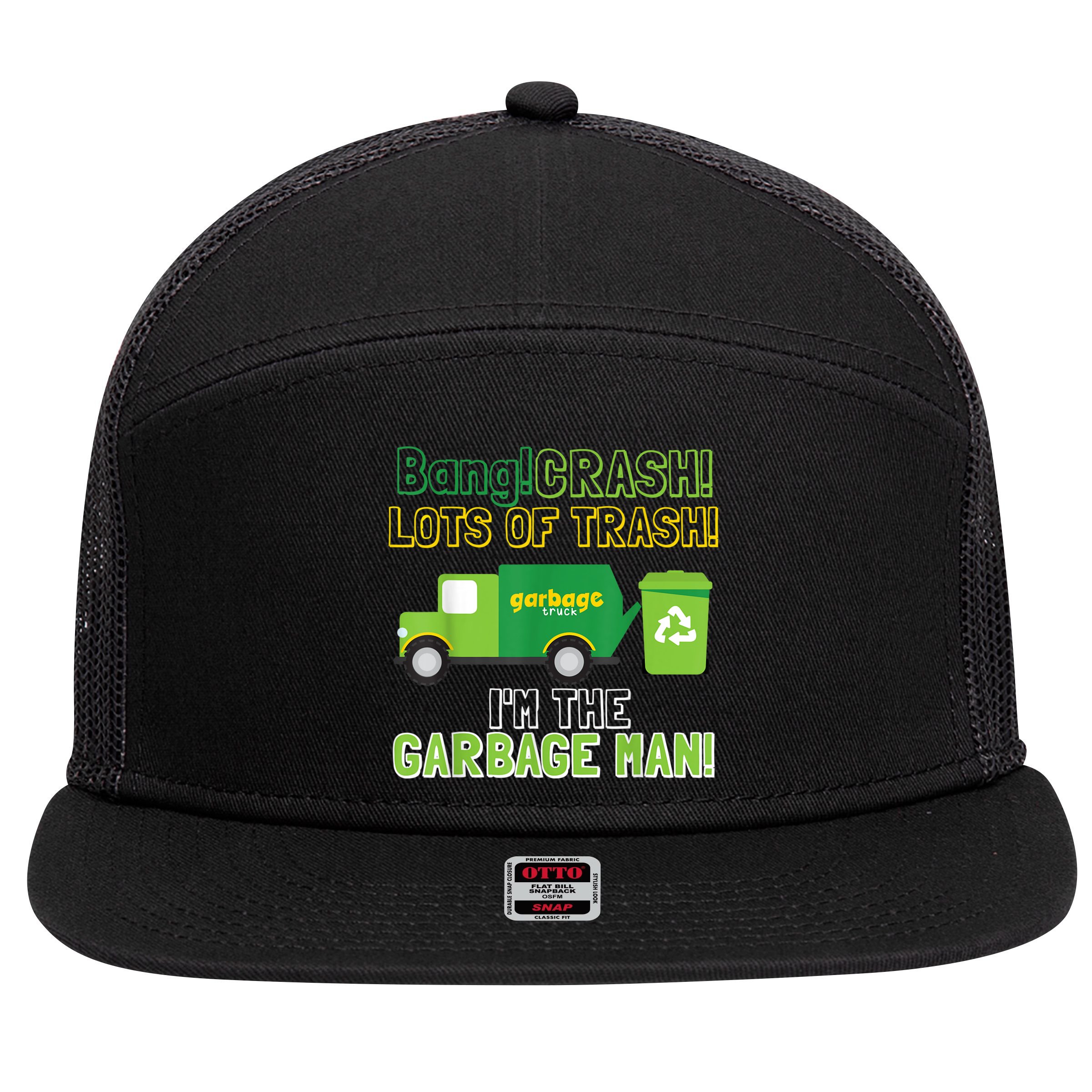 Garbage Man Costume Garbage Trucks Adults Kids & Toddlers 7 Panel Mesh Trucker Snapback Hat