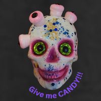 Give Me Candy Crazy Wildeyed Skull Face .Png 7 Panel Mesh Trucker Snapback Hat