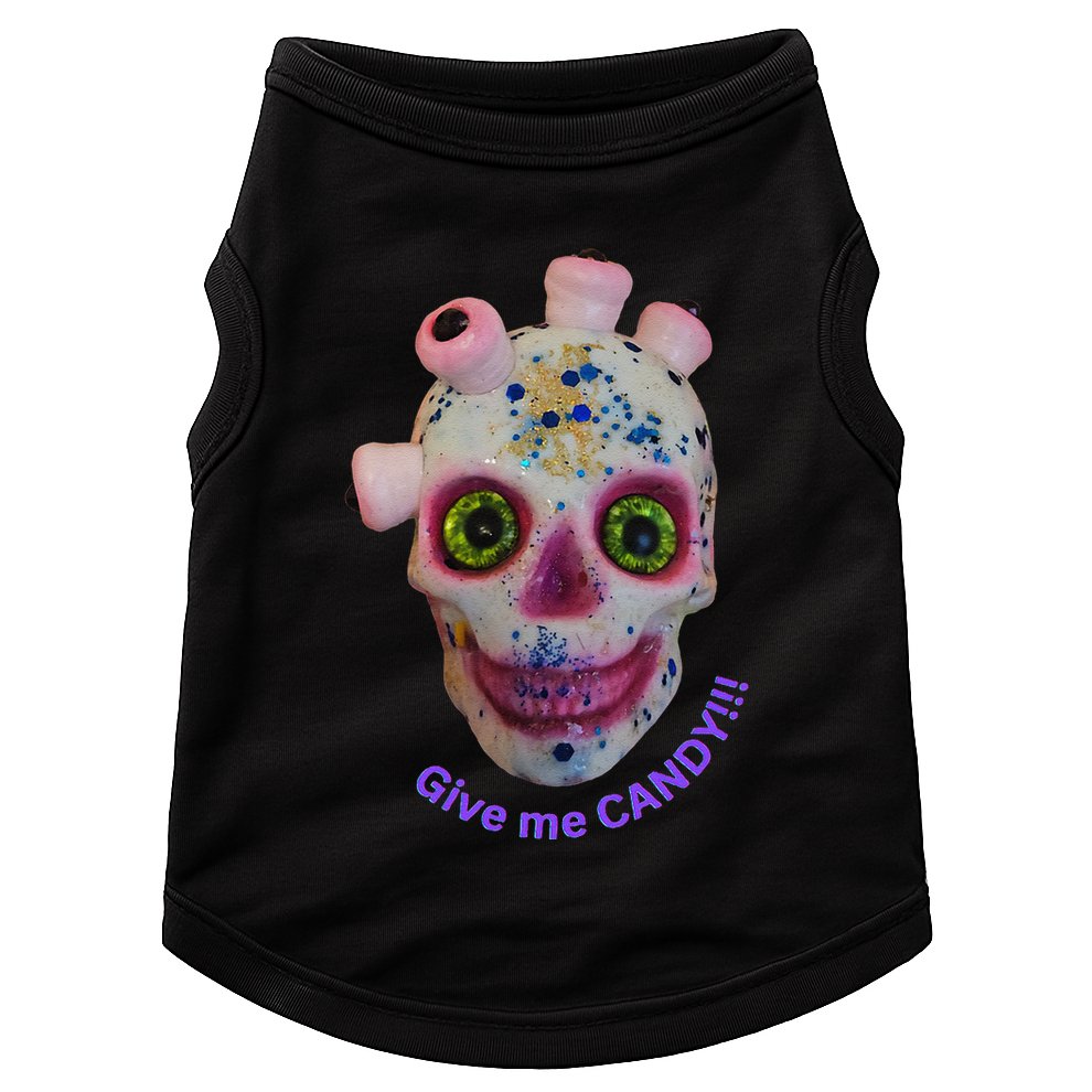 Give Me Candy Crazy Wildeyed Skull Face .Png Doggie Tank