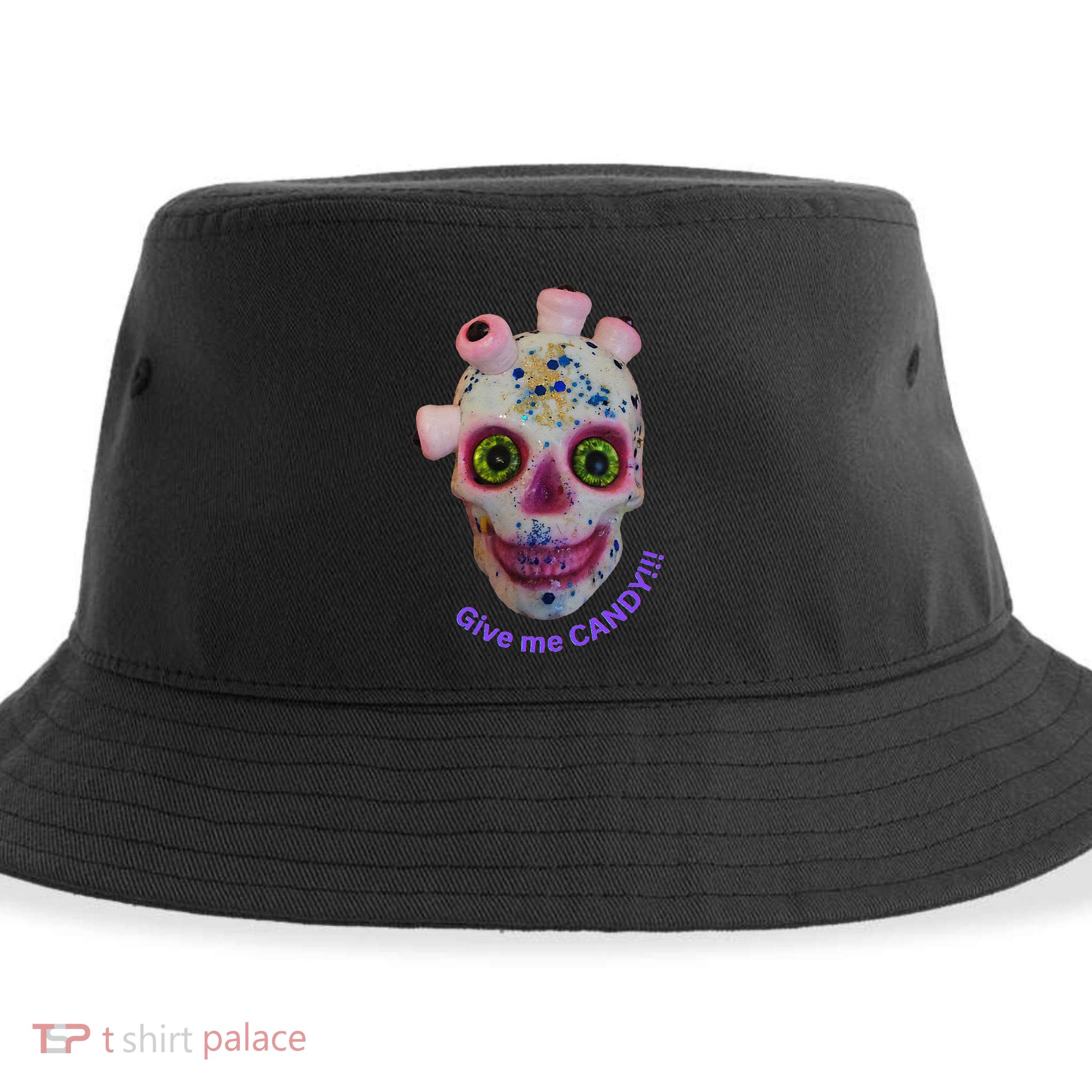Give Me Candy Crazy Wildeyed Skull Face .Png Sustainable Bucket Hat