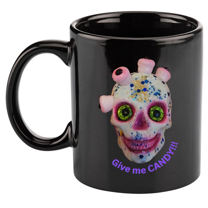 Give Me Candy Crazy Wildeyed Skull Face .Png 11oz C Handle Ceramic Mug