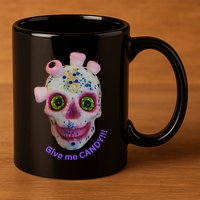 Give Me Candy Crazy Wildeyed Skull Face .Png 11oz C Handle Ceramic Mug