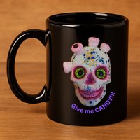 Give Me Candy Crazy Wildeyed Skull Face .Png 11oz C Handle Ceramic Mug