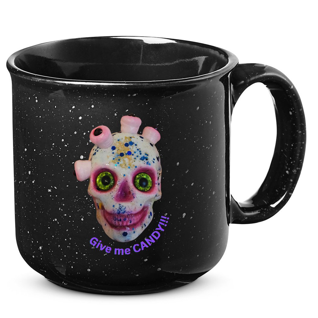 Give Me Candy Crazy Wildeyed Skull Face .Png 15oz Campfire Ceramic Mug
