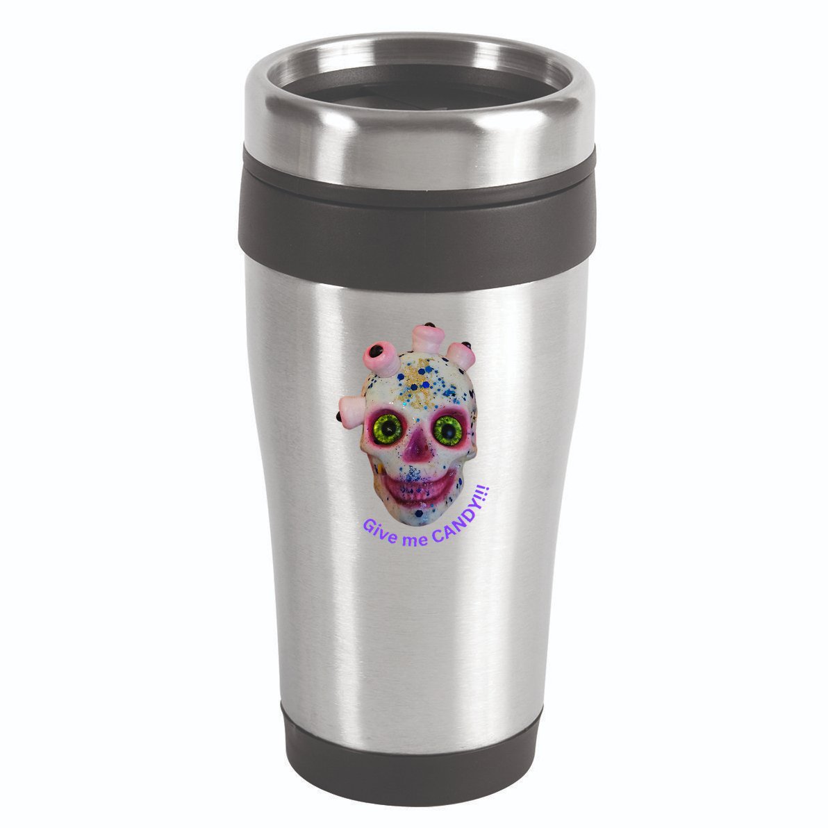 Give Me Candy Crazy Wildeyed Skull Face .Png 16oz Travel Tumbler