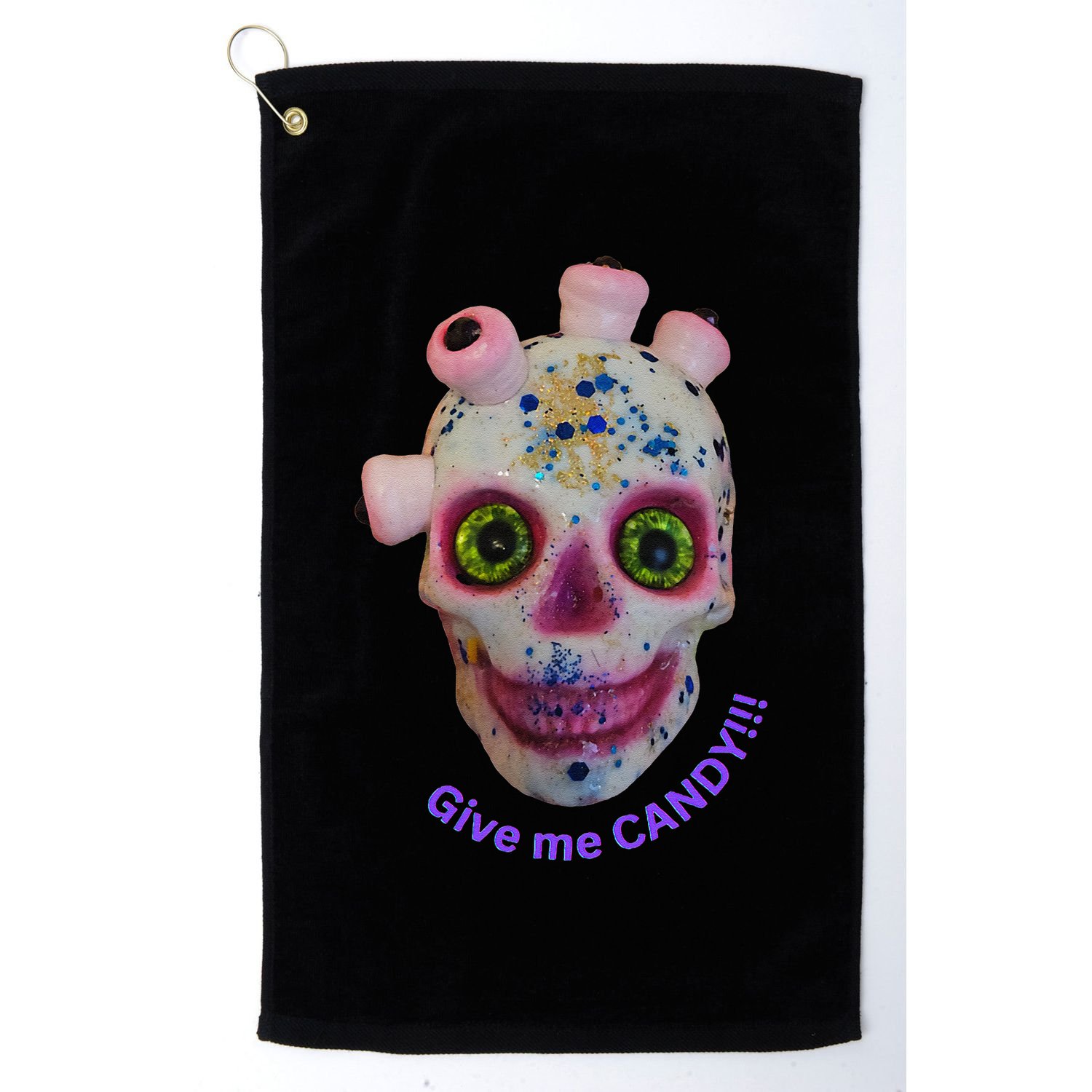 Give Me Candy Crazy Wildeyed Skull Face .Png Golf Towel
