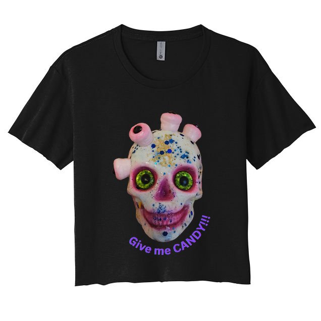 Give Me Candy Crazy Wildeyed Skull Face .Png Crop Top