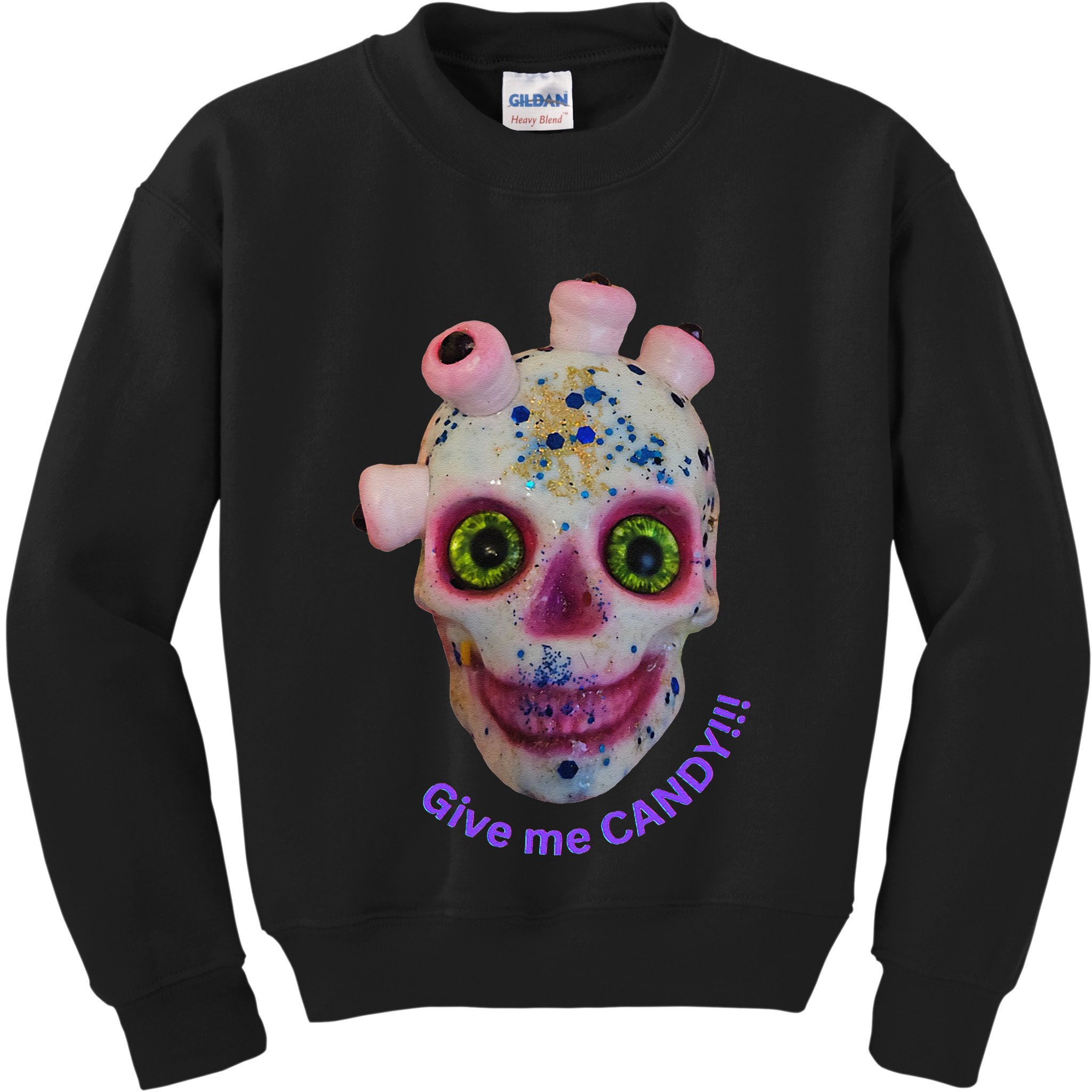 Give Me Candy Crazy Wildeyed Skull Face .Png Kids Sweatshirt