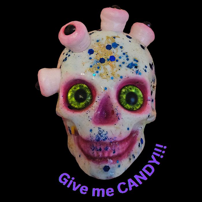 Give Me Candy Crazy Wildeyed Skull Face .Png Kids Sweatshirt