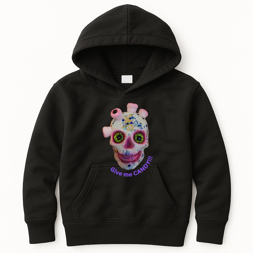 Give Me Candy Crazy Wildeyed Skull Face .Png Kids Hoodie