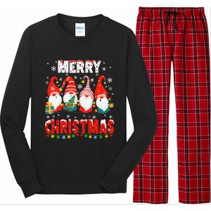 Gnomes Merry Christmas Light Matching Family Cute Gnomes Pjs Gift Long Sleeve Pajama Set