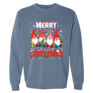 Gnomes Merry Christmas Light Matching Family Cute Gnomes Pjs Gift Garment-Dyed Sweatshirt