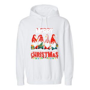 Gnomes Merry Christmas Light Matching Family Cute Gnomes Pjs Gift Garment-Dyed Fleece Hoodie