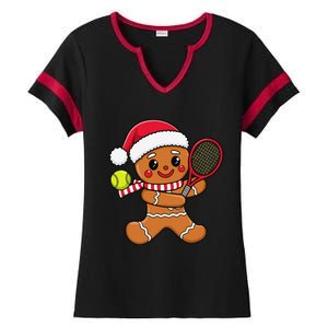 Gingerbread Man Christmas Tennis Ball Player Lover Xmas Ladies Halftime Notch Neck Tee