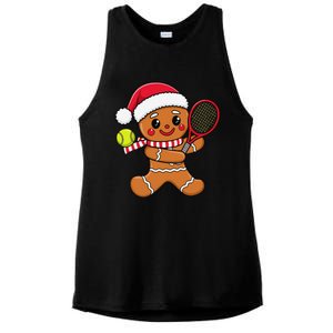 Gingerbread Man Christmas Tennis Ball Player Lover Xmas Ladies PosiCharge Tri-Blend Wicking Tank