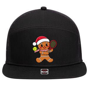 Gingerbread Man Christmas Tennis Ball Player Lover Xmas 7 Panel Mesh Trucker Snapback Hat