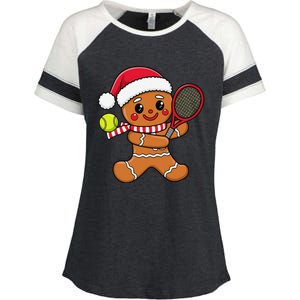 Gingerbread Man Christmas Tennis Ball Player Lover Xmas Enza Ladies Jersey Colorblock Tee