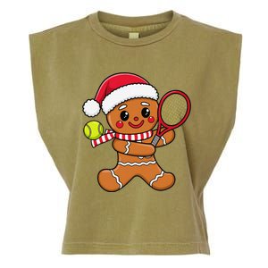 Gingerbread Man Christmas Tennis Ball Player Lover Xmas Garment-Dyed Women's Muscle Tee