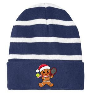 Gingerbread Man Christmas Tennis Ball Player Lover Xmas Striped Beanie with Solid Band