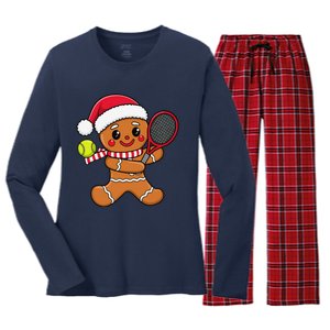 Gingerbread Man Christmas Tennis Ball Player Lover Xmas Women's Long Sleeve Flannel Pajama Set 