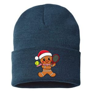 Gingerbread Man Christmas Tennis Ball Player Lover Xmas Sustainable Knit Beanie