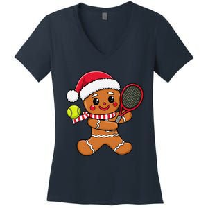 Gingerbread Man Christmas Tennis Ball Player Lover Xmas Women's V-Neck T-Shirt