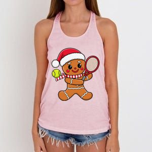 Gingerbread Man Christmas Tennis Ball Player Lover Xmas Women's Knotted Racerback Tank