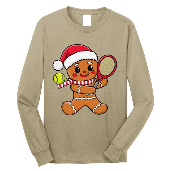 Gingerbread Man Christmas Tennis Ball Player Lover Xmas Long Sleeve Shirt