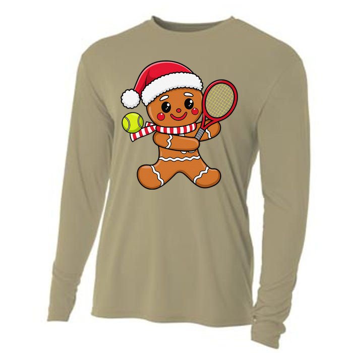 Gingerbread Man Christmas Tennis Ball Player Lover Xmas Cooling Performance Long Sleeve Crew