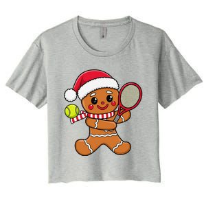 Gingerbread Man Christmas Tennis Ball Player Lover Xmas Women's Crop Top Tee