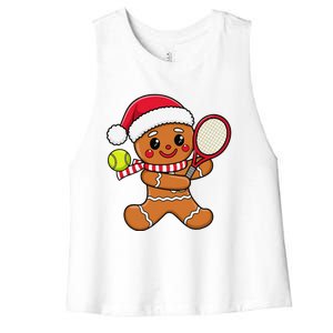 Gingerbread Man Christmas Tennis Ball Player Lover Xmas Women's Racerback Cropped Tank