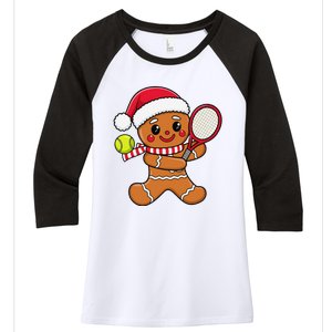 Gingerbread Man Christmas Tennis Ball Player Lover Xmas Women's Tri-Blend 3/4-Sleeve Raglan Shirt