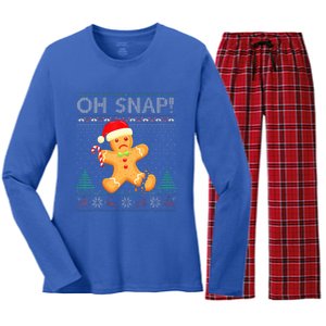 Gingerbread Man Cookie Ugly Sweater Oh Snap Christmas  Women's Long Sleeve Flannel Pajama Set 