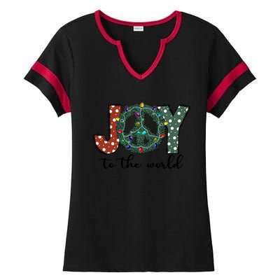 Groovy Merry Christmas Joy To Whole World Funny Xmas Lights Gift Ladies Halftime Notch Neck Tee