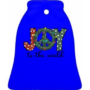 Groovy Merry Christmas Joy To Whole World Funny Xmas Lights Gift Ceramic Bell Ornament