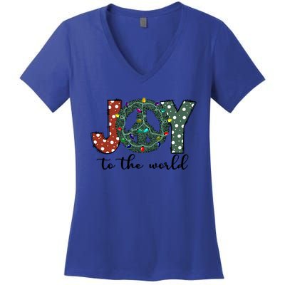 Groovy Merry Christmas Joy To Whole World Funny Xmas Lights Gift Women's V-Neck T-Shirt