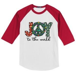 Groovy Merry Christmas Joy To Whole World Funny Xmas Lights Gift Kids Colorblock Raglan Jersey