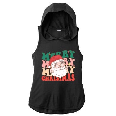 Groovy Merry Christmas Stacked Retro Santa Face Family Xmas Gift Ladies PosiCharge Tri-Blend Wicking Draft Hoodie Tank