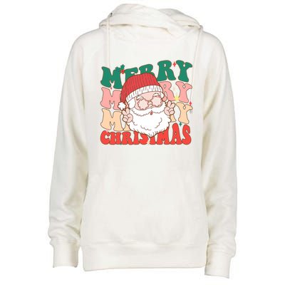 Groovy Merry Christmas Stacked Retro Santa Face Family Xmas Gift Womens Funnel Neck Pullover Hood