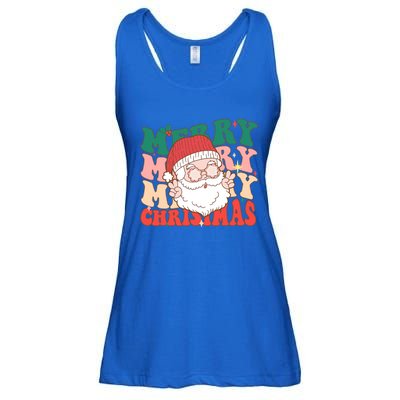 Groovy Merry Christmas Stacked Retro Santa Face Family Xmas Gift Ladies Essential Flowy Tank