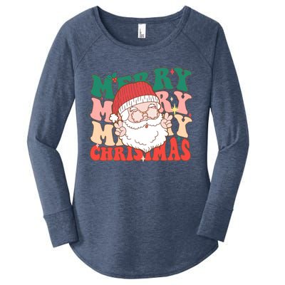 Groovy Merry Christmas Stacked Retro Santa Face Family Xmas Gift Women's Perfect Tri Tunic Long Sleeve Shirt