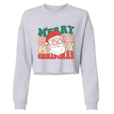 Groovy Merry Christmas Stacked Retro Santa Face Family Xmas Gift Cropped Pullover Crew