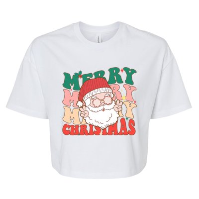 Groovy Merry Christmas Stacked Retro Santa Face Family Xmas Gift Bella+Canvas Jersey Crop Tee