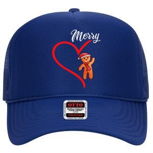 Gingerbread Merry Christmas Couples Matching Xmas Party High Crown Mesh Back Trucker Hat