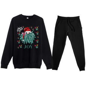 Gnome Merry Christmas Joy Snowflake Santa Hat Wreath Tree Funny Gift Premium Crewneck Sweatsuit Set