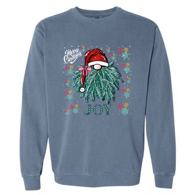 Gnome Merry Christmas Joy Snowflake Santa Hat Wreath Tree Funny Gift Garment-Dyed Sweatshirt