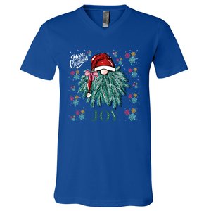 Gnome Merry Christmas Joy Snowflake Santa Hat Wreath Tree Funny Gift V-Neck T-Shirt