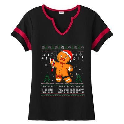 Gingerbread Man Cookie Ugly Sweater Oh Snap Christmas  Ladies Halftime Notch Neck Tee